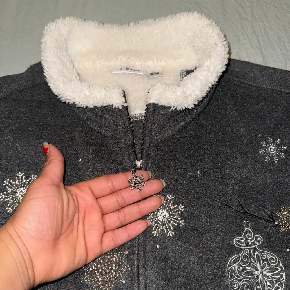 Croft & Borrow Snowflake Ornament Sleeveless Fleece Vest Zip Up‎ Dark Gray Sz XL